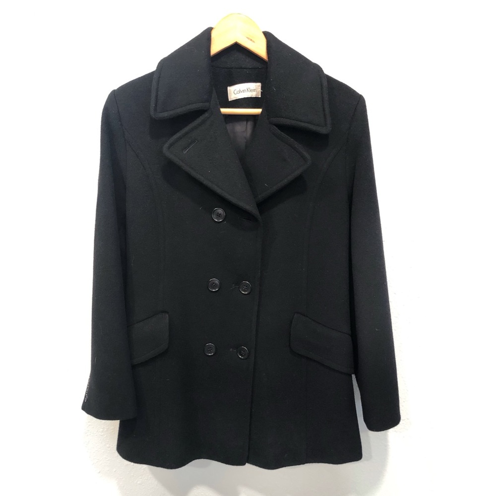 Vintage Calvin Klein Merino Wool Black Winter Pea Coat-Made in USA-Size 2
